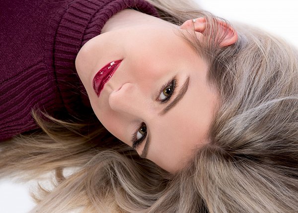 model laying down headshot